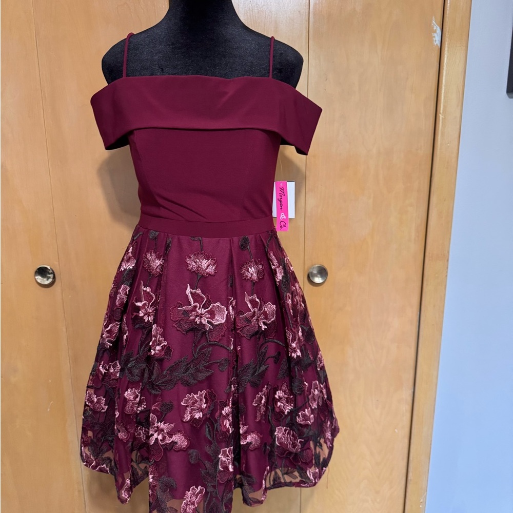 Morgan & Co Red Off-the-Shoulder Fit and Flare Dress